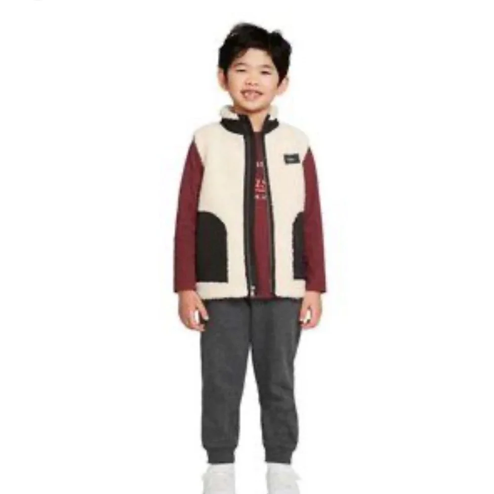 G.H. Bass‎ & Co. Kids 3 Piece Vest Set Cream Maroon Joggers Size 5